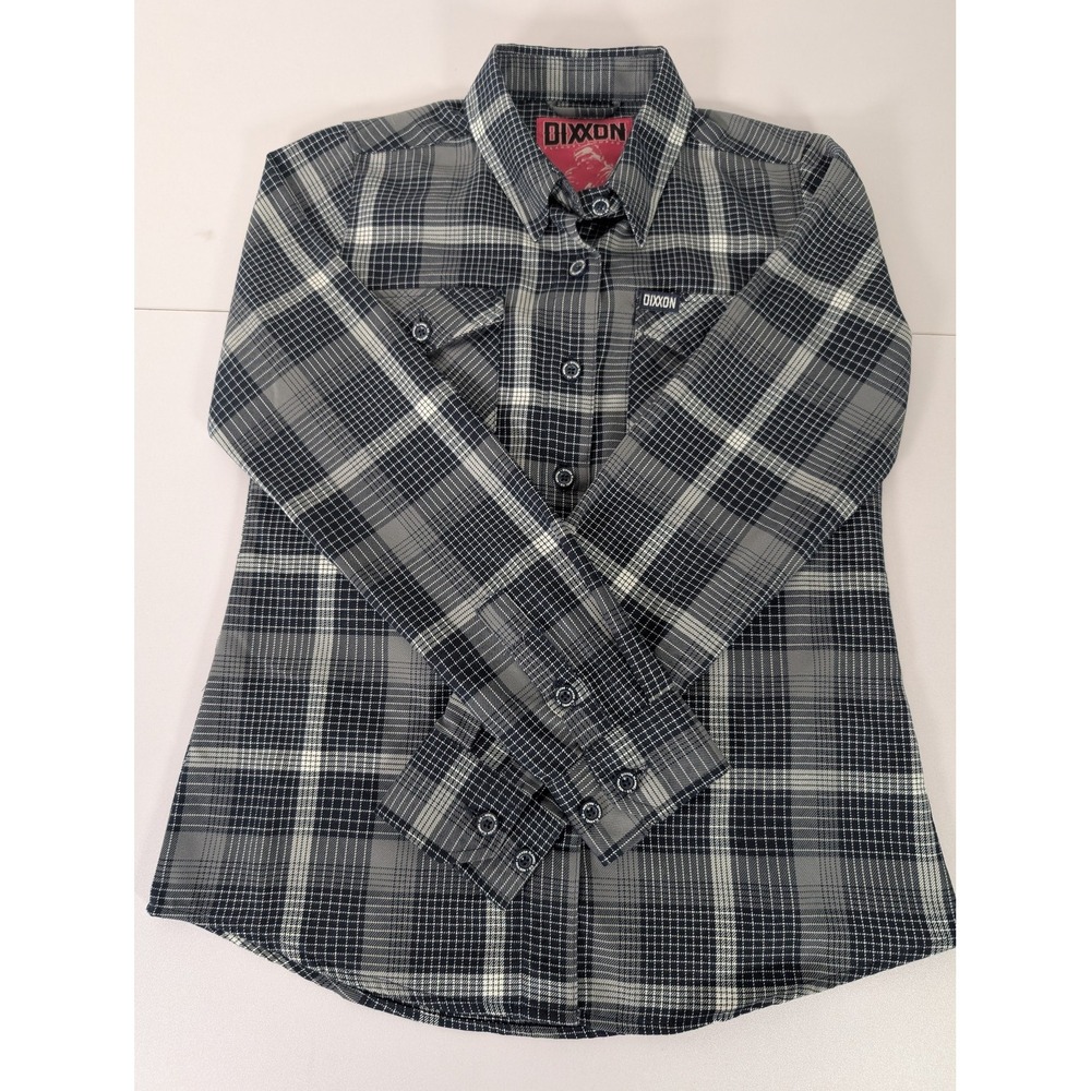 Dixxon Flannel Shirt Womens Small Gray Black Paulson Plaid D-Tech Button Up Logo - Picture 14 of 15